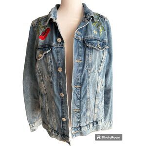 H&M Embroidered Floral Denim Jacket